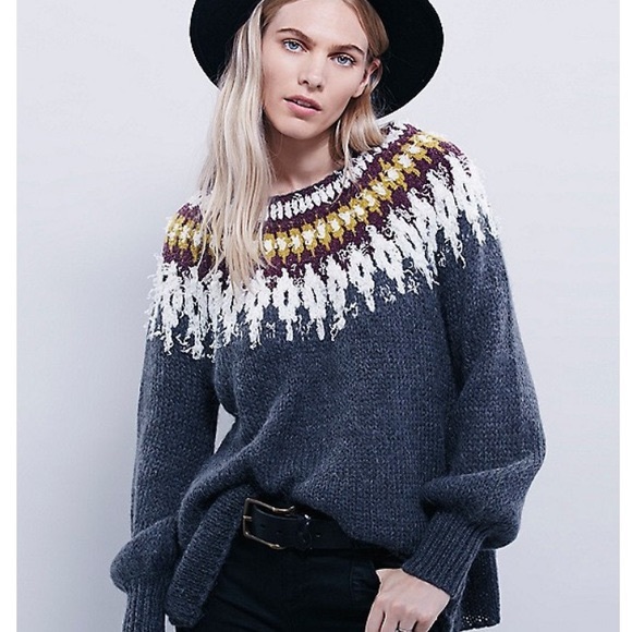 Free People Sweaters - Free People Baltic Fairisle Sweater in Burgundy